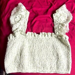 Light green Lace Smocked Crop Top